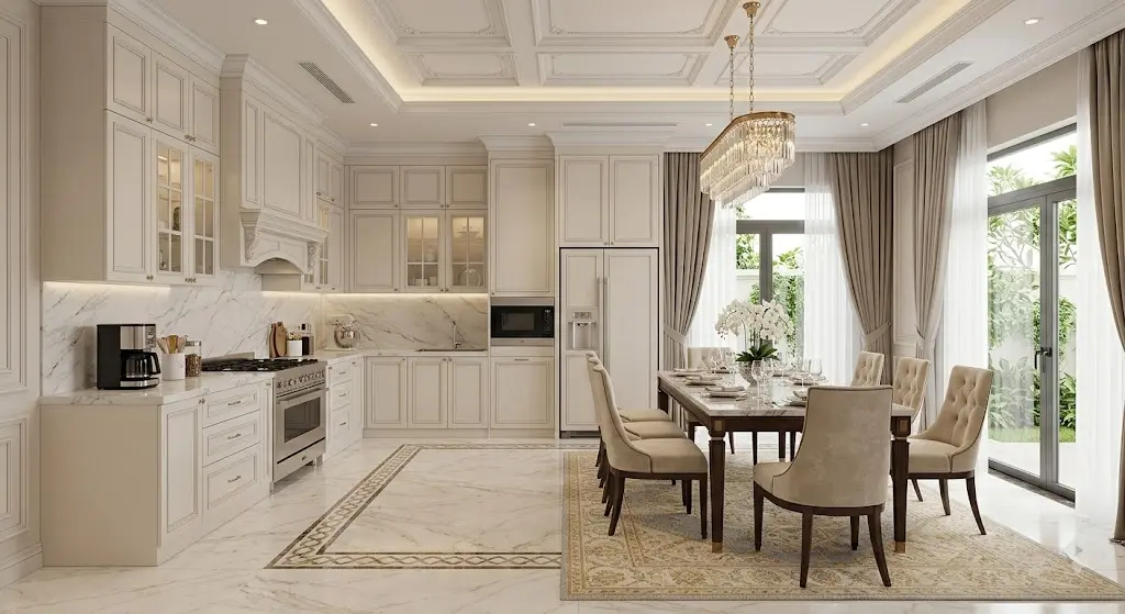 Thiết kế nội thất tân cổ điển phòng bếp