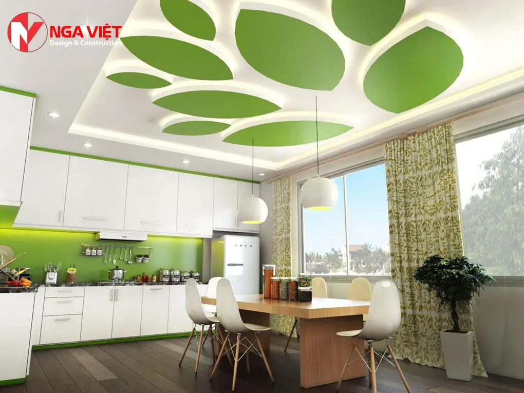 Mẫu trần giật cấp với họa tiết lá độc đáo Mẫu trần giật cấp với họa tiết lá độc đáo