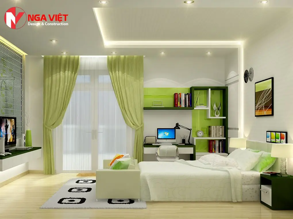 Mẫu trần thạch cao phòng ngủ chung cư 1 cấp đẹp Mẫu trần thạch cao phòng ngủ chung cư 1 cấp đẹp
