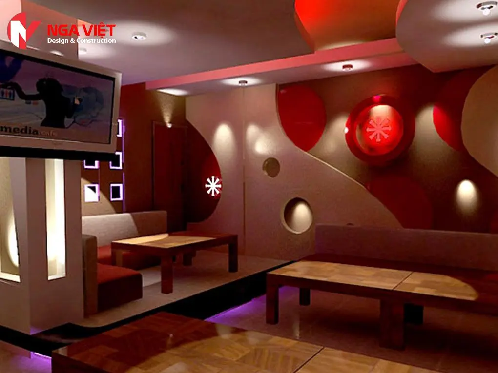 Thi công trần thạch cao quán karaoke đẹp Thi công trần thạch cao quán karaoke đẹp