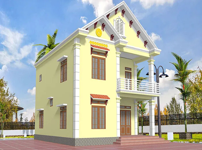 Nhà dùng màu vàng kem rất hiện đại, đẹp