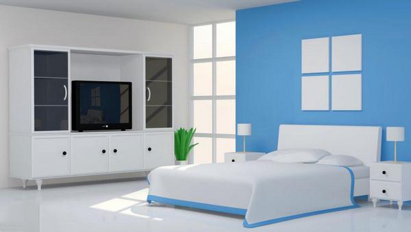 Sơn phòng ngủ màu xanh kết hợp trắng hiện đại