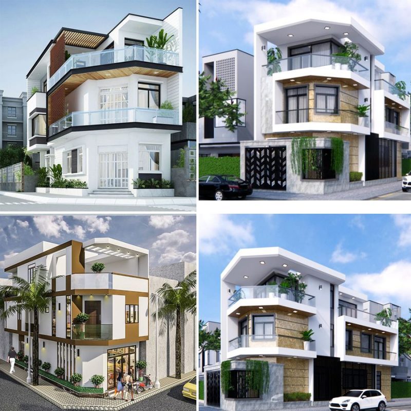 Mẫu thiết kế nhà góc 2 mặt tiền đẹp hiện đại