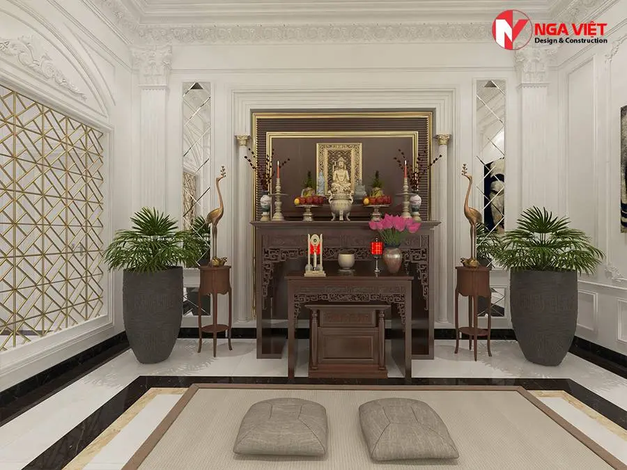 Mẫu trần thạch cao phòng thờ lớn