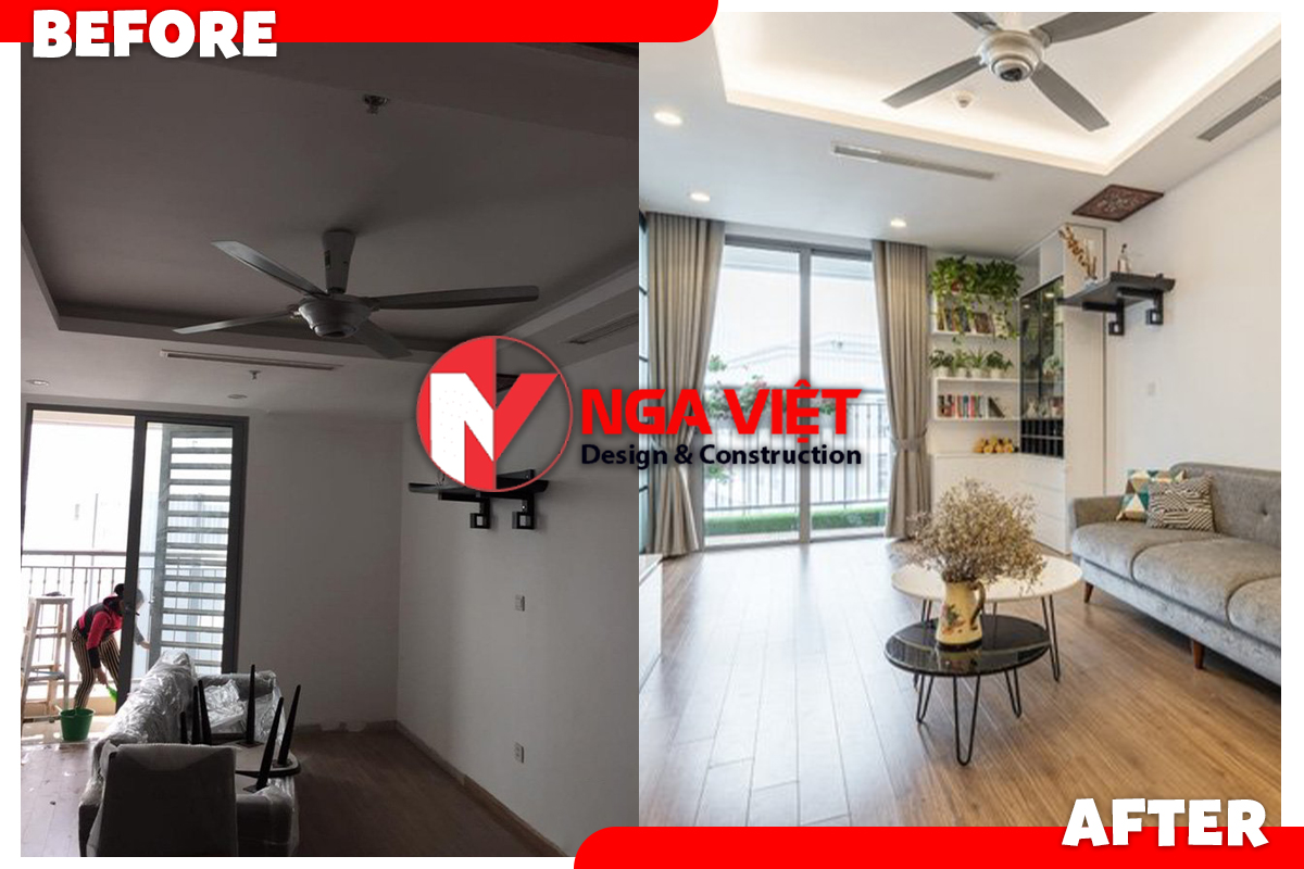 cải tạo phòng khách căn hộ chung cư 50m2