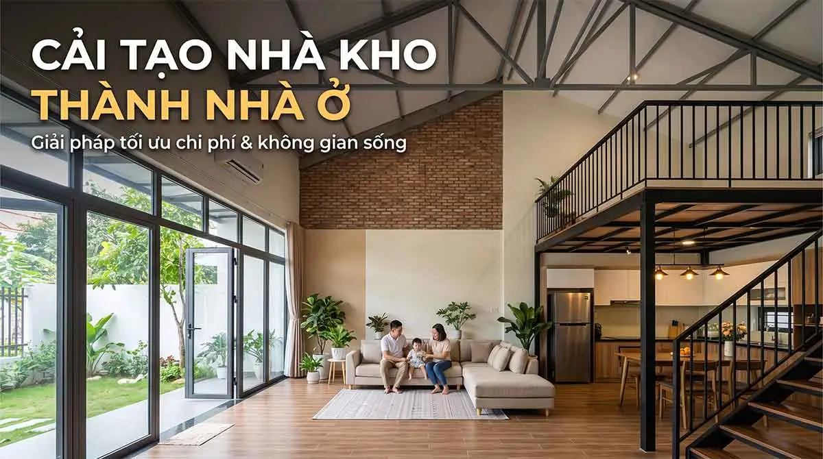 Mẫu thiết kế cải tạo nhà kho thành nhà ở đẹp với không gian mở, gác lửng hiện đại và hệ cửa kính lớn lấy sáng tự nhiên. Mẫu thiết kế cải tạo nhà kho thành nhà ở đẹp với không gian mở, gác lửng hiện đại và hệ cửa kính lớn lấy sáng tự nhiên.