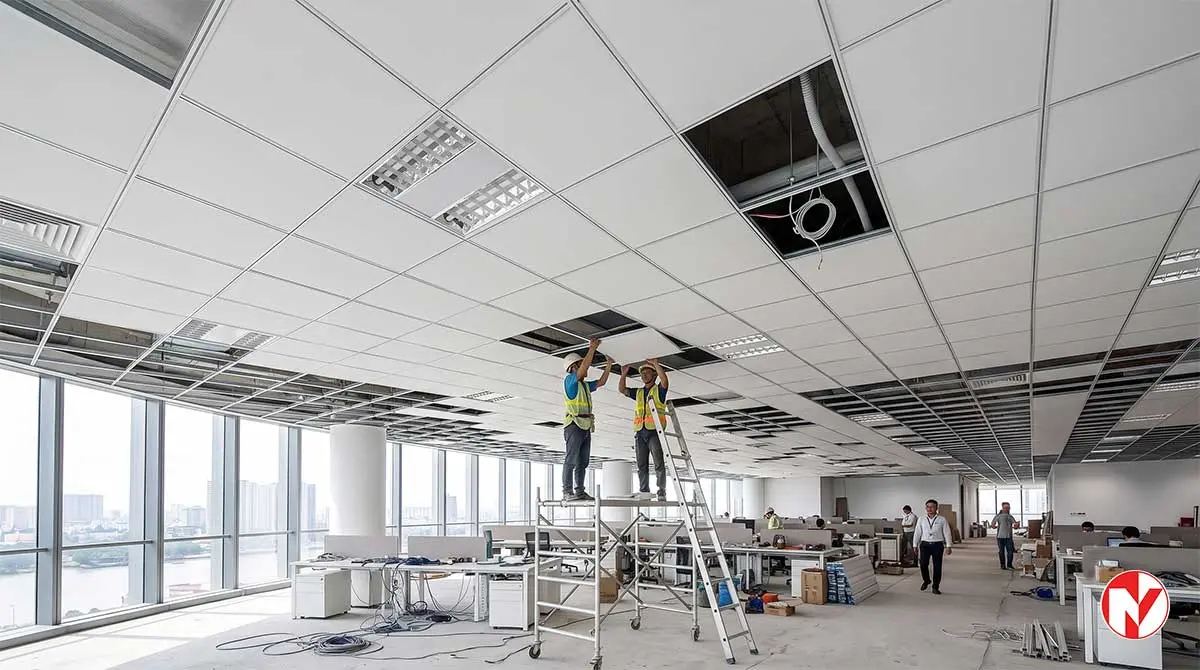Báo giá trần thạch cao thả 60x60 khung xương Vĩnh Tường thi công văn phòng