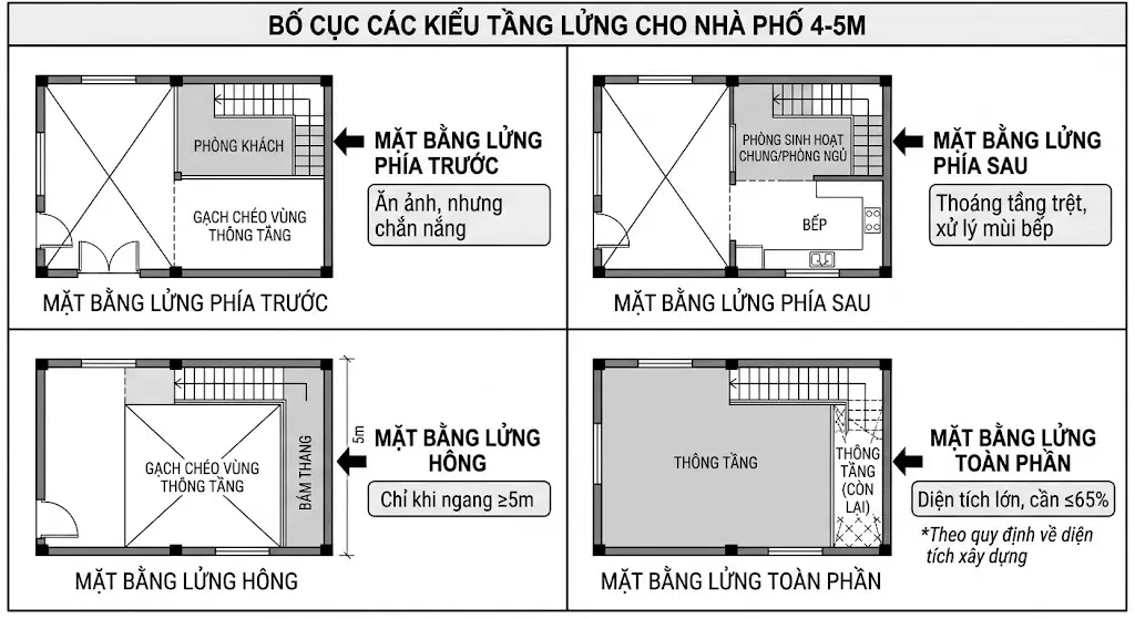 Bố cục 4 kiểu vị trí tầng lửng