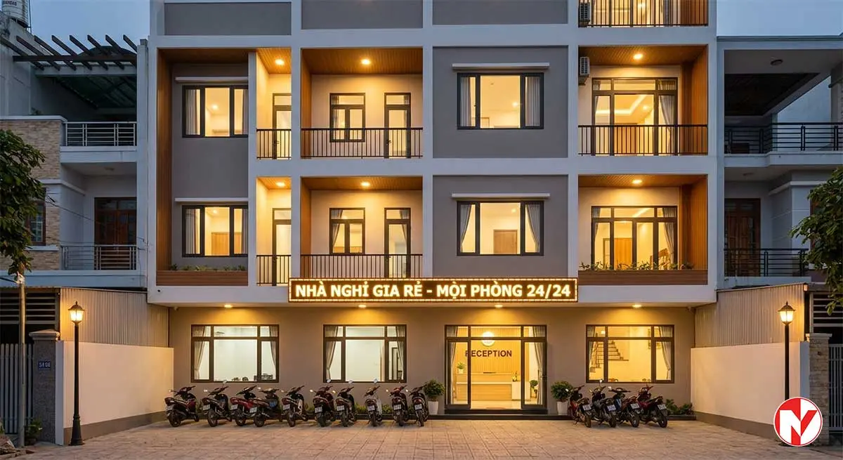 Chi phí đầu tư nhà nghỉ 3 tầng — phối cảnh mặt tiền thiết kế hiện đại