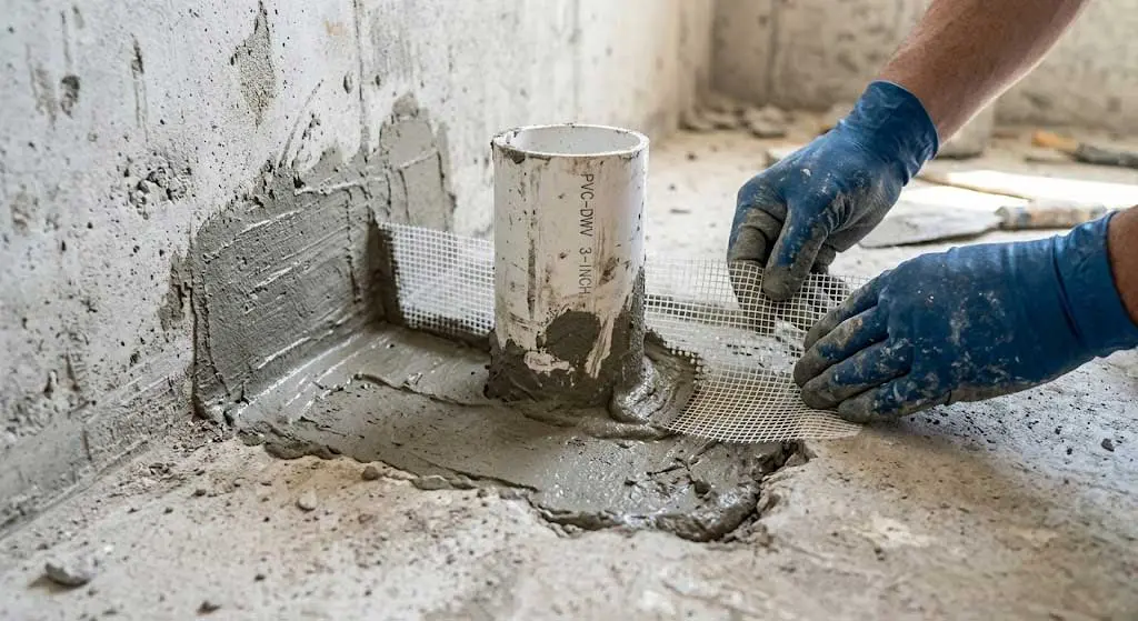 Xử lý đục mở cổ ống và bo góc chân tường khi chống thấm nhà vệ sinh TPHCM. Xử lý đục mở cổ ống và bo góc chân tường khi chống thấm nhà vệ sinh TPHCM.