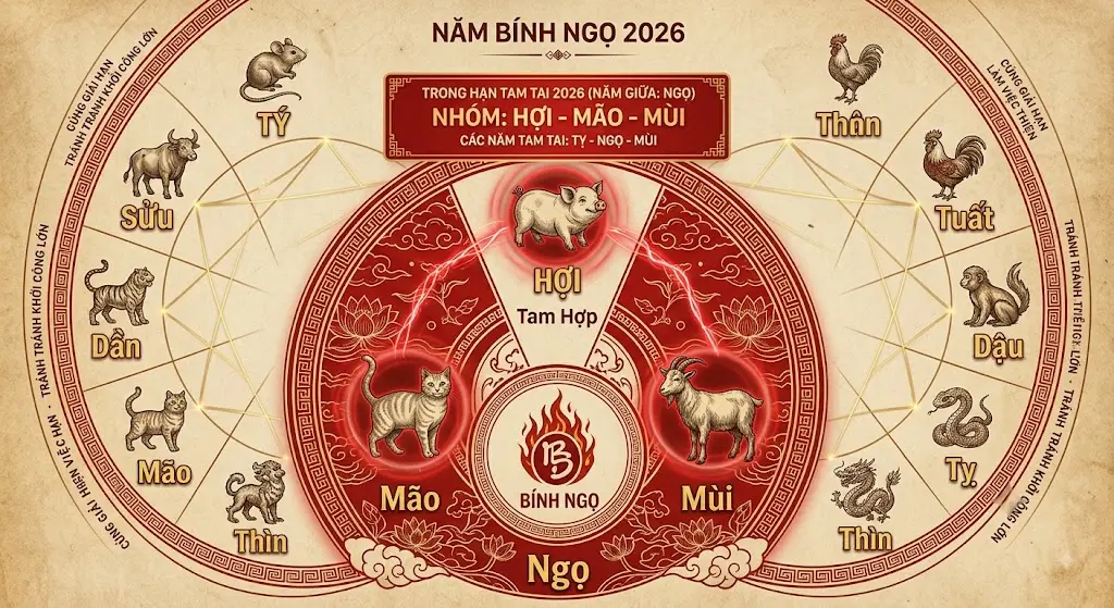 Cách tính hạn Tam Tai năm 2026 theo vòng tam hợp 12 con giáp