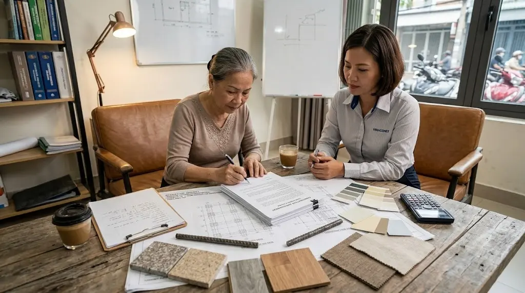 Hợp đồng thi công xây nhà minh bạch vật tư và tiến độ thanh toán