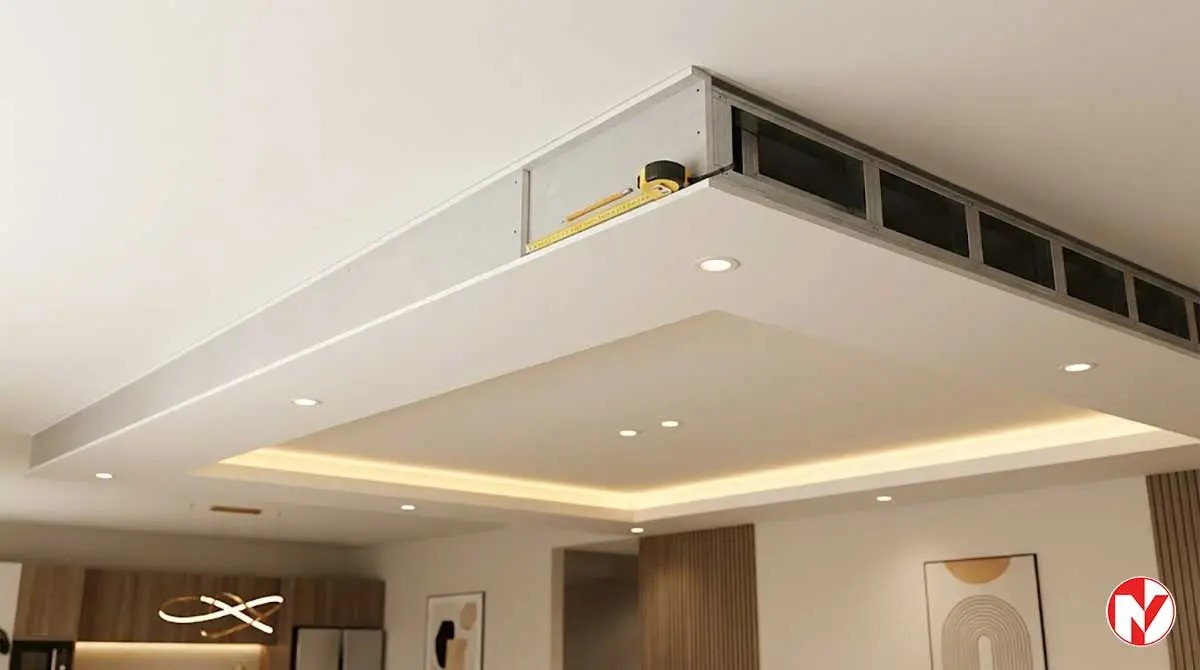 Đo khoảng cách giật cấp trần thạch cao chuẩn 15cm kết hợp đèn LED hắt sáng
