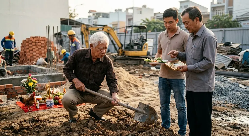 Lễ động thổ mượn tuổi làm nhà năm 2026 cho gia chủ phạm hạn