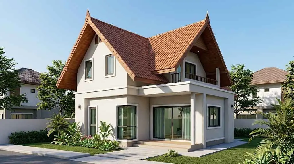 xây nhà 2 tầng mái thái tiết kiệm chi phí