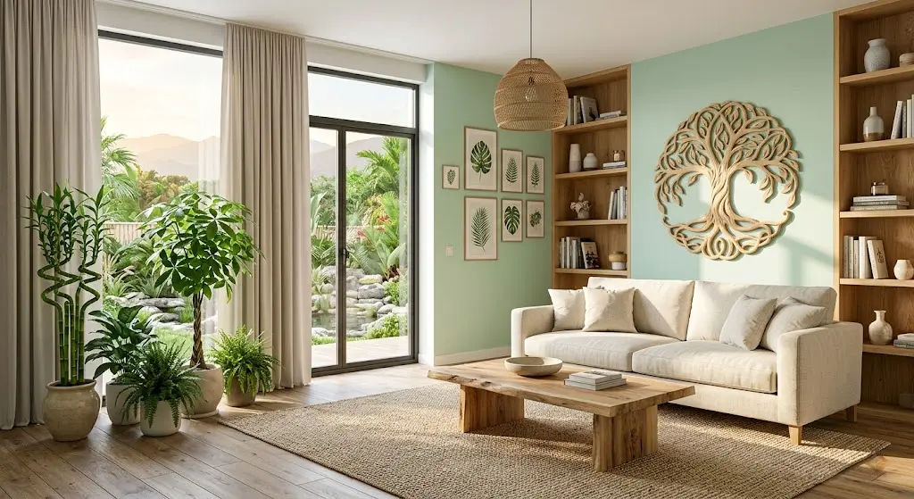 Phối màu xanh lá cho phòng khách mệnh mộc