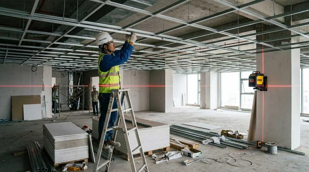 Quy trình thi công trần thạch cao thả 60x60 khung xương Vĩnh Tường Quy trình thi công trần thạch cao thả 60x60 khung xương Vĩnh Tường