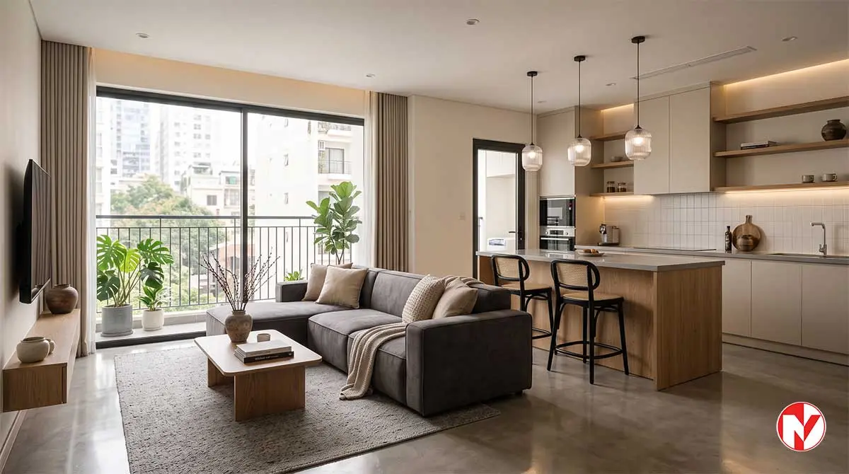Sửa chữa nhà chung cư hoàn thiện với nội thất hiện đại, ánh sáng ấm cúng